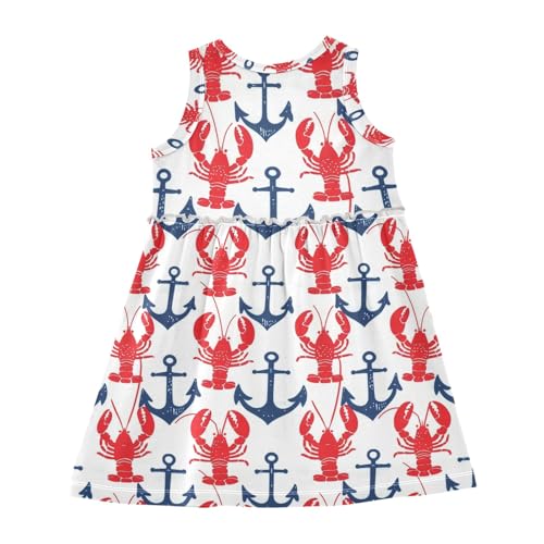 Girls and Toddlers'Sleeveless Cartoon Ocean Lobster Summer Casual Dresses for Home Party Beach 2-8 Years2