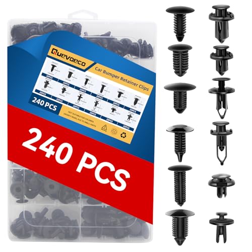 Quevaeco 240PCS Car Bumper Retainer Clips & Plastic Rivets Kit, 12 Sizes Automotive Car Clips Fasteners with Push Pins, Fender Clips, Plastic Push Rivets for Cars & Motorcycle Fairing Bolt Kit