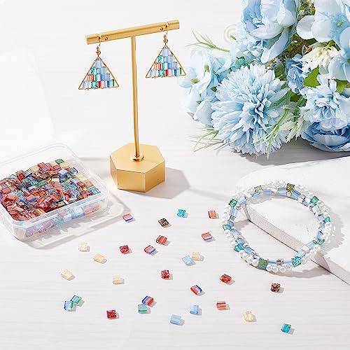 SUNNYCLUE 1 Box 320Pcs 8 Style 5 * 5mm Tila Beads Flat Square Beads 2-Hole Glass Seed Beads Opaque Spacer Loose Beads for Multi-Strand Jewelry Making DIY Craft Bracelet Necklace Earrings Embroidery - Image 4