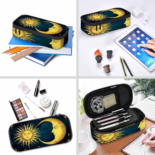 Image of Sun Moon Pencil Case Gold Stars Sky Astrology Constellation Pencil Bag Pouch Box Organizer for College School Students Boy Girl