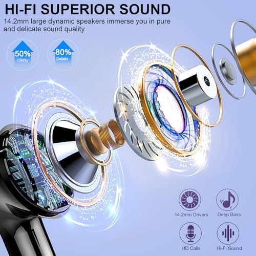 Wireless Earbuds, Bluetooth 5.3 Headphones Deep Bass HiFi Stereo, New Ear Bud with 4 ENC Noise Cancelling Mic, 40H Bluetooth Earbuds with LED Display IP7 Waterproof Wireless Earphones for Android/iOS - 1