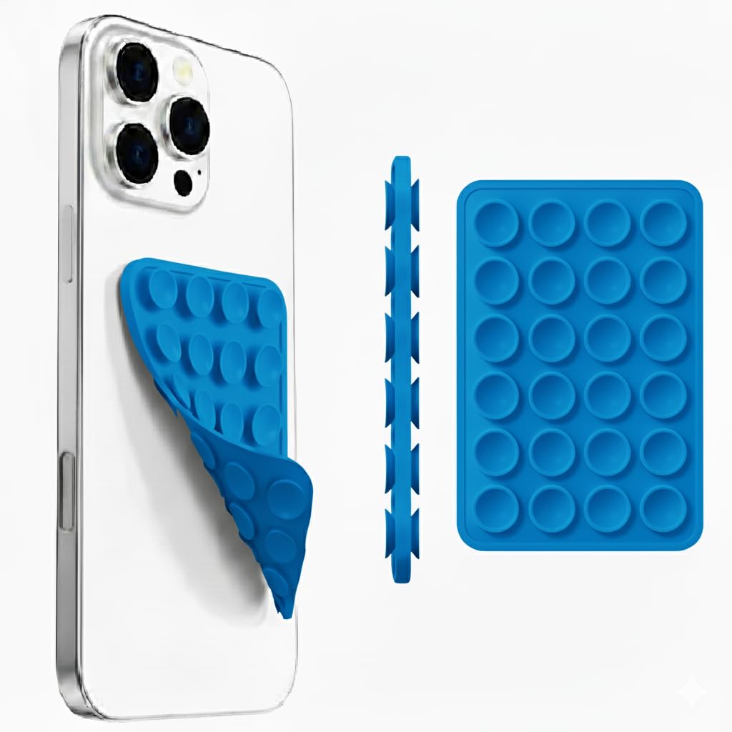 SpiderJuice 1Pc Silicon Double-Sided Rectangle Octopus Suction Sticker Cup Phone Case Mount Anti Slip Hands-Free Sticky Phone Stand Grip Holder Mobile Back Case for Selfies and Videos (Dark Blue)-image-34