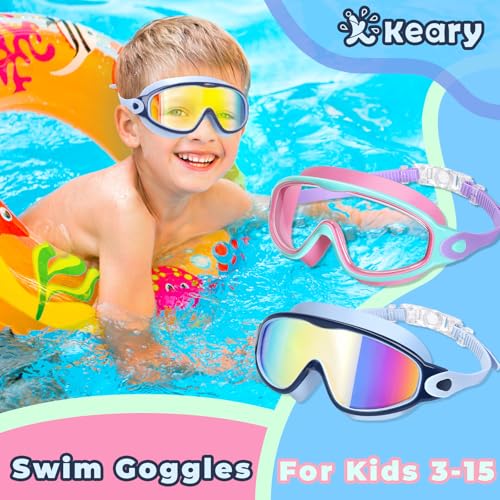 Image of Keary 2 Pack Kids Swim Goggles for 3-15 UV Protection Anti-Fog Pool Water Swimming Goggles for Boys Girls Youth Toddler