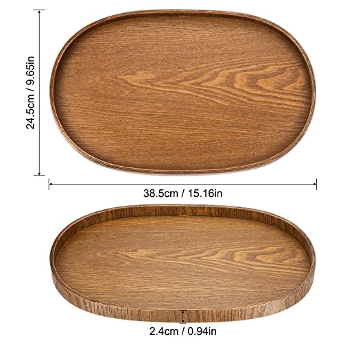 PATIKIL Wood Serving Tray 15x10 Inch, Oval Decorative Platter for Home Decor Kitchen Table Candle Holder Brown - Image 2