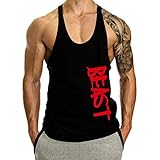 InleaderAesthetics Men's Gym Cotton Beast Muscle Stringer Vest-Black-L