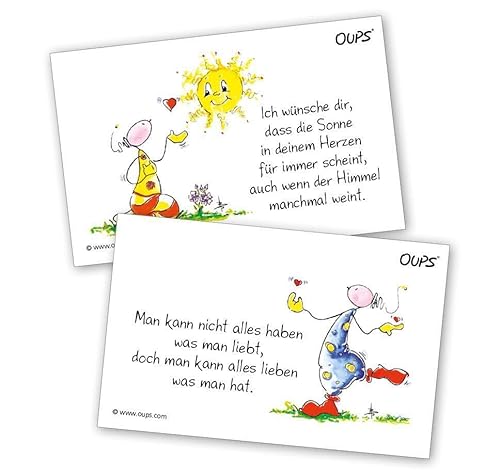 Oups Kärtchenbox: „Wohlfühlgedanken“: 24 illustrierte Lebensweisheiten zum Thema Wohlfühlen.