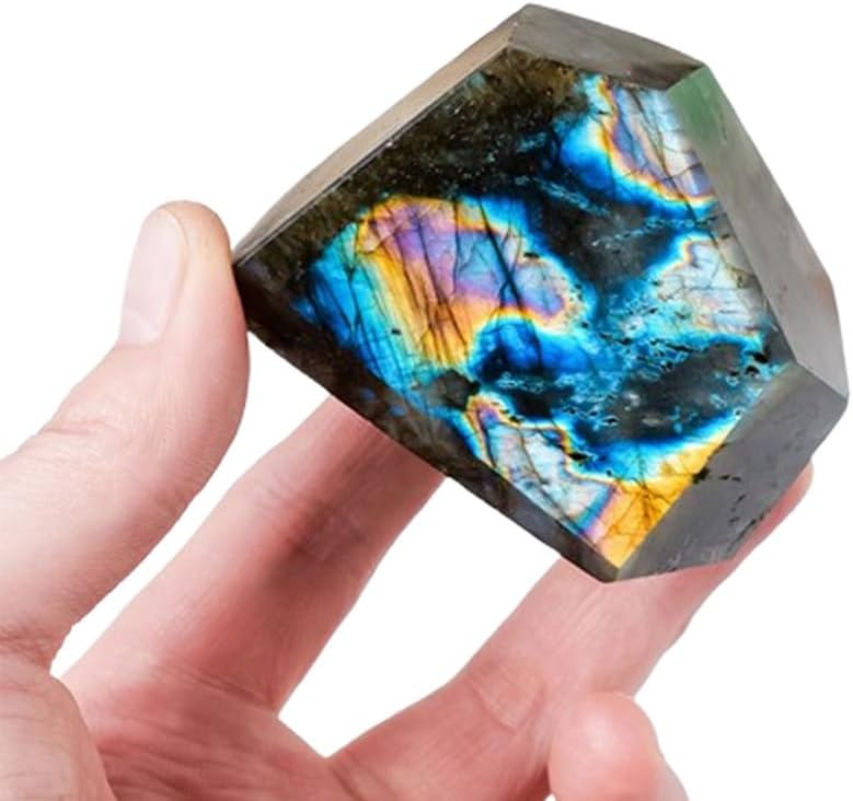 Crystal Labradorite Rough Stone Mine Mark Geometry Blue Moonstone Stone Home Desktop Decoration Ornaments,100~150g