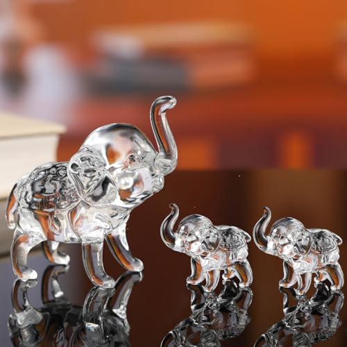 WRINGKIT Set of 3 Elephant Statue, Elephant Decor Brings Good Luck, Crystal Cute Elephants Figurines, Animal Ornament Sculpture for Home, Room, Office, Table Centerpiece, Bookshelfs