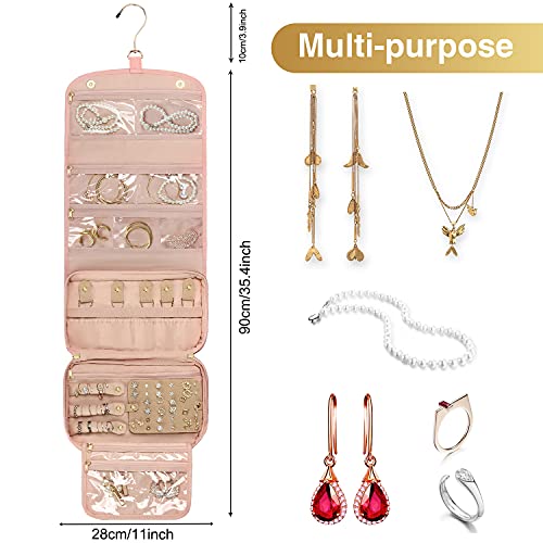 Monstina Travel Jewelry Organizer Case, Foldable Jewelry Roll Bag Handing Jewery Storage Bags With Hook For Necklace, Earrings, Rings, Bracelet, Brooches #TOP5
