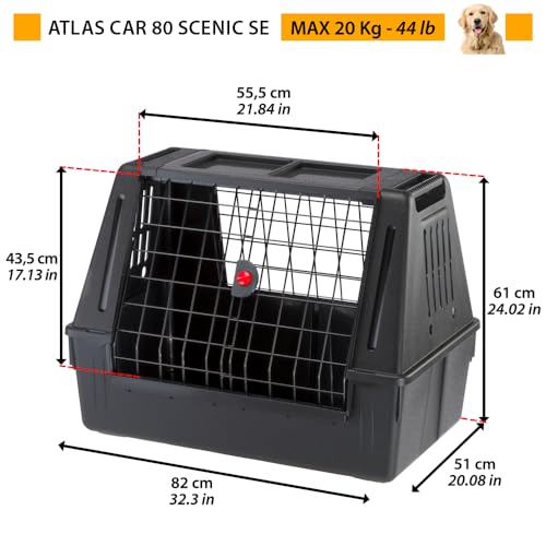 Ferplast Hundebox Auto, Atlas CAR Scenic 80 SE, extra Belüftung, Ablagefach, Doppelte Schiebeöffnung mit Sicherheitshaken L 82 x W 51 x H 61 cm – Max 20 kg
