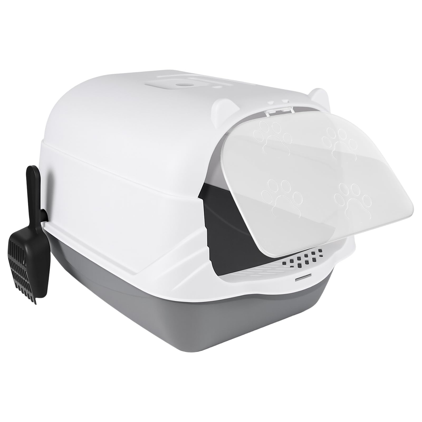 Large Cat Litter Tray Toilet Box with Charcoal Filter, High Sided Rim Big Extra Spacious, Cat Litter Scoop, Flap Door, Detachable Rim Rounded Corners Fully Enclosed Portable Cats Toilet, 51x37x36cm