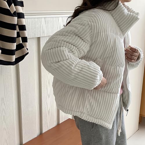 chouyatou Women Winter Warm Corduroy Puffer Jacket Quilted Down Zip Up Stand Collar Cropped Short Coats3