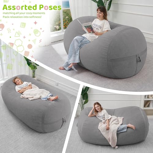 Image of 6FT Bean Bag Chair 6'Giant Bean Bag Chairs with Adults, Large Beanbag Chair | Bean bag Lounger with Machine Washable Cover Fine Corduroy Fabric, Comfy Chairs for Living Room Bedroom Dorm, Lightgrey