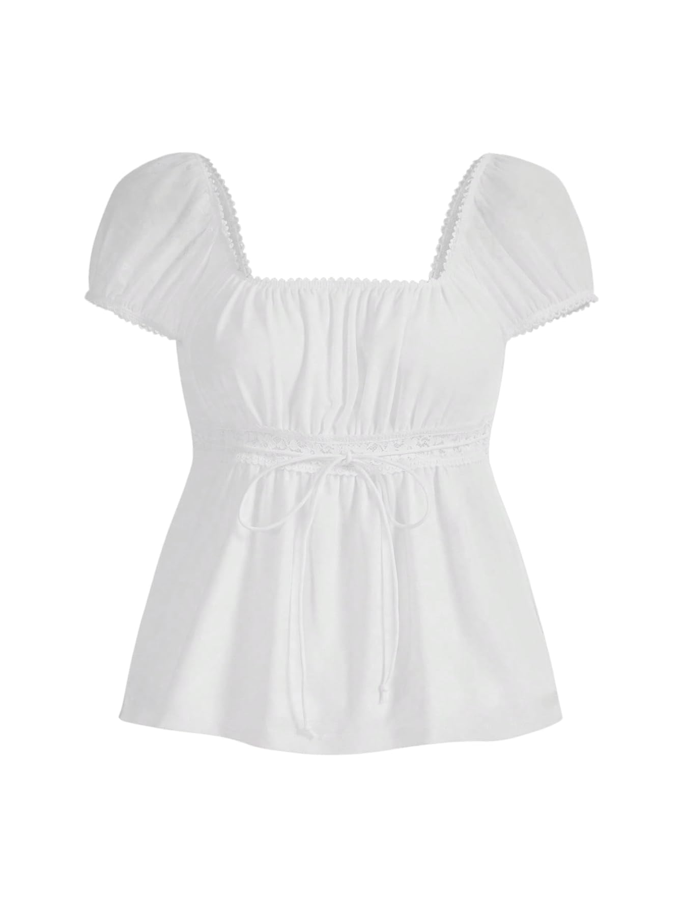 SOLY HUX Women's Square Neck Short Sleeve Peplum Tops Tie Front Summer Tee Shirt Streetwear