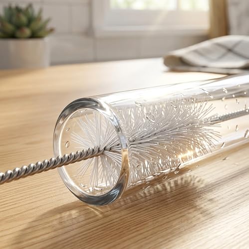 Image of Long Straw Brush Cleaner (10 Pack), Flexible Nylon Tube Cleaning Brushes with 0.4 inch Bristles, Rust-Proof Stainless Steel Wire Washer for Reusable Tumblers, Sports Bottles & Pipes (10 Inch)