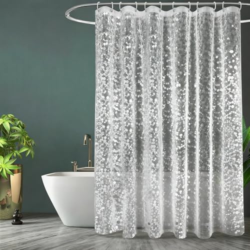 KuuKee Shower Curtains Mould Proof Resistant(180 x 180 cm),3D Effect Pebble Waterproof Heavy Duty Bathroom Curtains with Magnets,Washable Cobblestone Clear Shower Curtain
