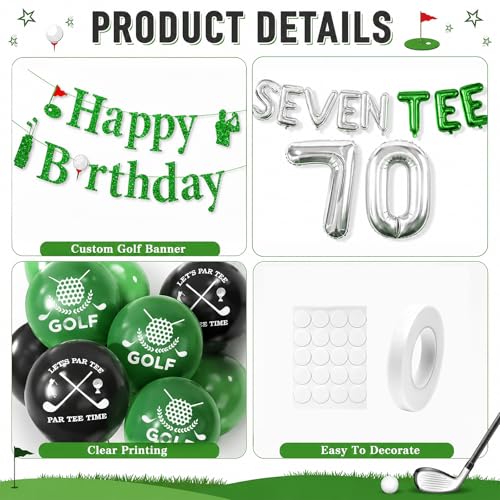 Image of 70th Birthday Decorations for Men,70th Golf Themed Party Decorations Gifts for Men Him with Golf Print Balloons,70 Number Balloons,Happy Birthday Banner,SEVEN-TEE Banner,70 Foil Balloons