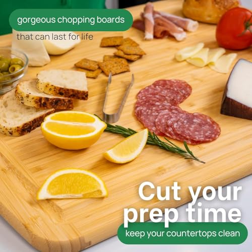 Image of GREENER CHEF XL Bamboo Chopping Board Organic Bamboo Cutting Board for Meat, Veggies & Family Meals