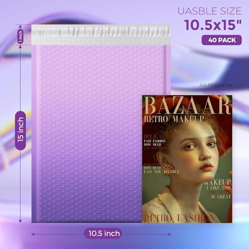 Image of Fuxury 240 Pack Bubble Mailers 10.5x16 inch Gradient Purple Padded Envelopes | Cute Design Large Mailing Envelopes Bubble Cushioning Padded Mailers for Packaging, Small Business #5