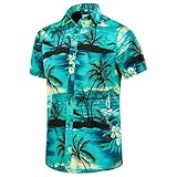 EUOW Men's Hawaiian Shirt Short Sleeves Printed Button Down Summer Beach Dress Shirts(Multicolored BL3,L)