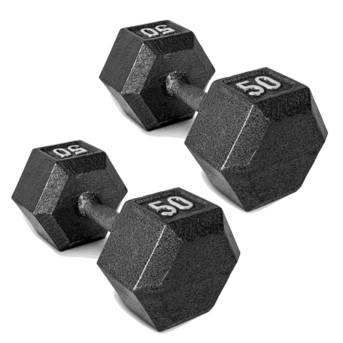 CAP 50 LB Cast Iron Hex Dumbbell Hand Weight - Pair | Black
