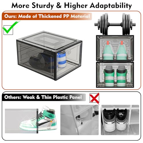 Image of caktraie 6 Pack Thicken Shoe Organizer Stackable,Upgraded Sturdy Shoe Storage Box with Magnetic Door,Shoe Containers For Sneaker Display,Hat Organizer,Black