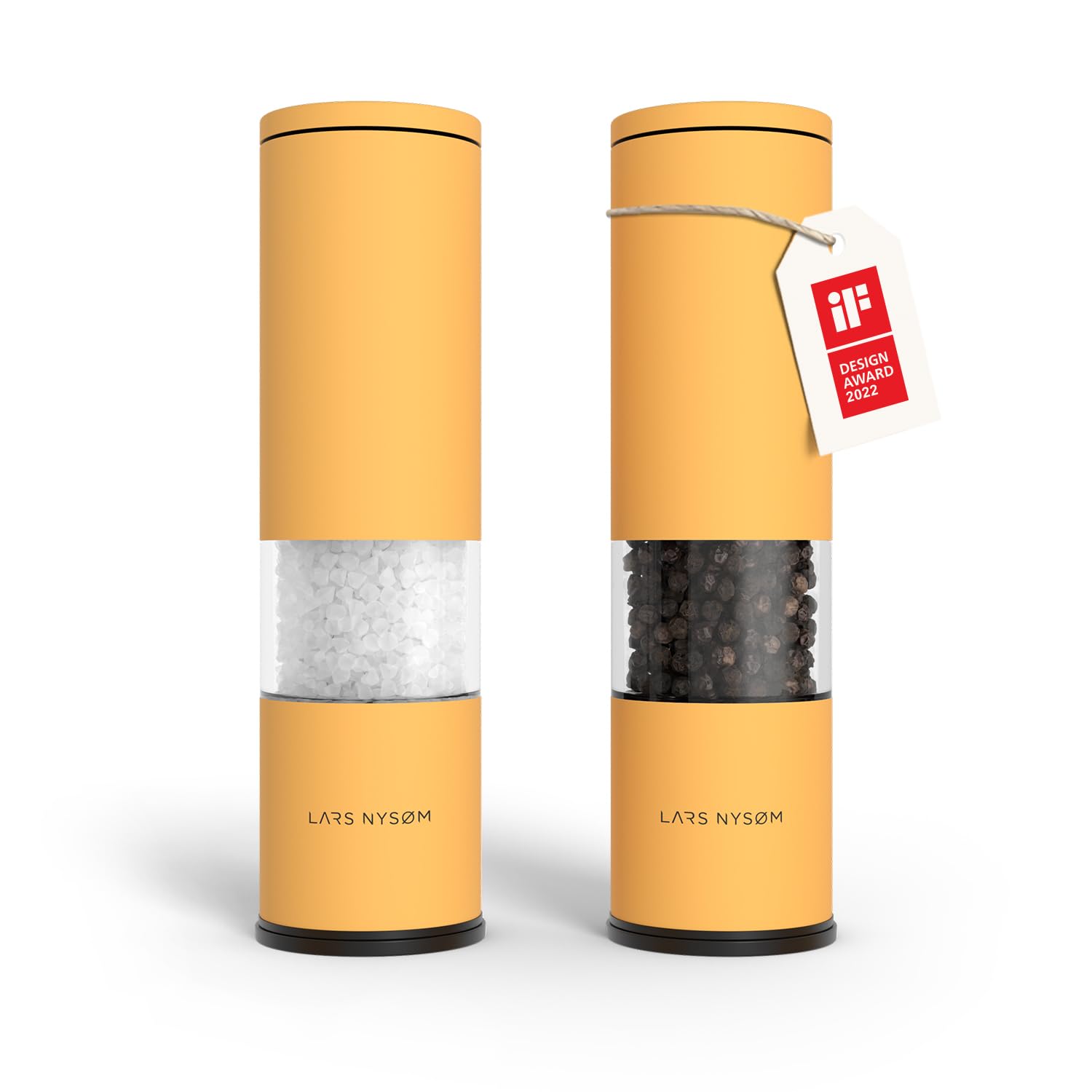 LARS NYSØM Salt and Pepper Grinder Set Manual, Stainless Steel Salt and Pepper Mills with Adjustable Ceramic Grinder I Design Spice Shakers (Mustard Yellow)