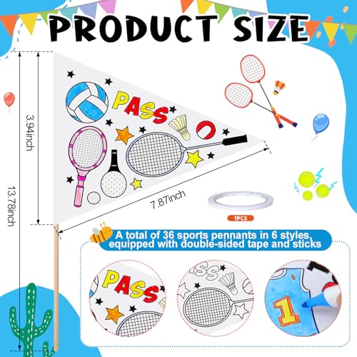 Image of 36 Packs Sports Flag Crafts Sports Party Favor Color Your Own Football Basketball Soccer Flag Coloring Pennant Art Crafts for Home DIY Activities Project Party Decoration