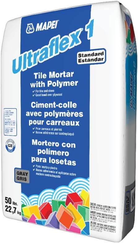 Mapei Ultraflex 1 Single-Component, Polymer-Modified, Thin-Set Mortar, Gray, 50lbs Bag, for Indoor and Outdoor Installation of Large-Format Tile and Heavy Stone on Walls and Floors, Easy Application