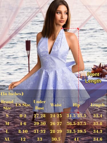 Image of ShawGobow Jacquard Corset Dress,Deep V Halter Mini Dresses with Bow Back,Sexy Birthday Outfits Women Homecoming Prom Formal