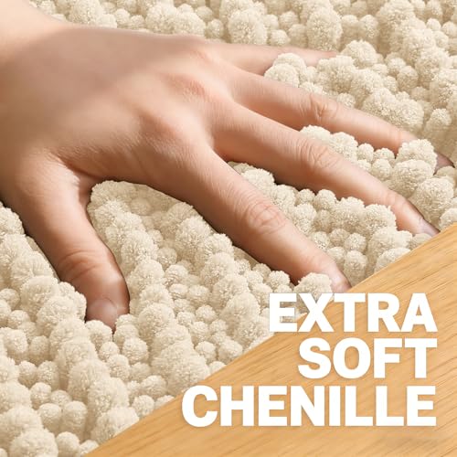 Image of OLANLY Bathroom Rug Mat 34x21, Thick Soft and Absorbent Chenille Bath Mat, Non-Slip Rubber Backing, Machine Washable Quick Dry Bath Rugs for Tub Shower Floor, Home Decor Accessories, Beige