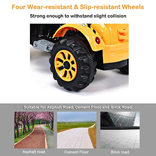 HONEY JOY Kids Ride On Excavator, 12V Battery Powered Pretend Play Construction Tractor Toy with Horn