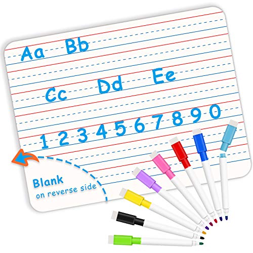 Ruled Dry Erase Lapboard, Portable Small White Board for Classroom Students Kids Teachers Writing Drawing Includes 1 Whiteboards and 8 Color Dry Erase Markers with 0.4 Inch Felt Erasers