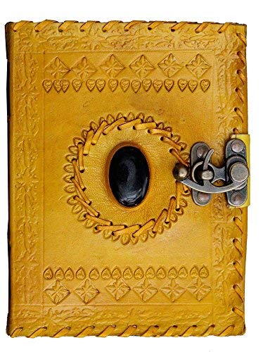 Crafat Yellow Stone Leather Diary Journal Notebook with Lock Hand Embossed & Handmade Paper      Office Product – Picture Book