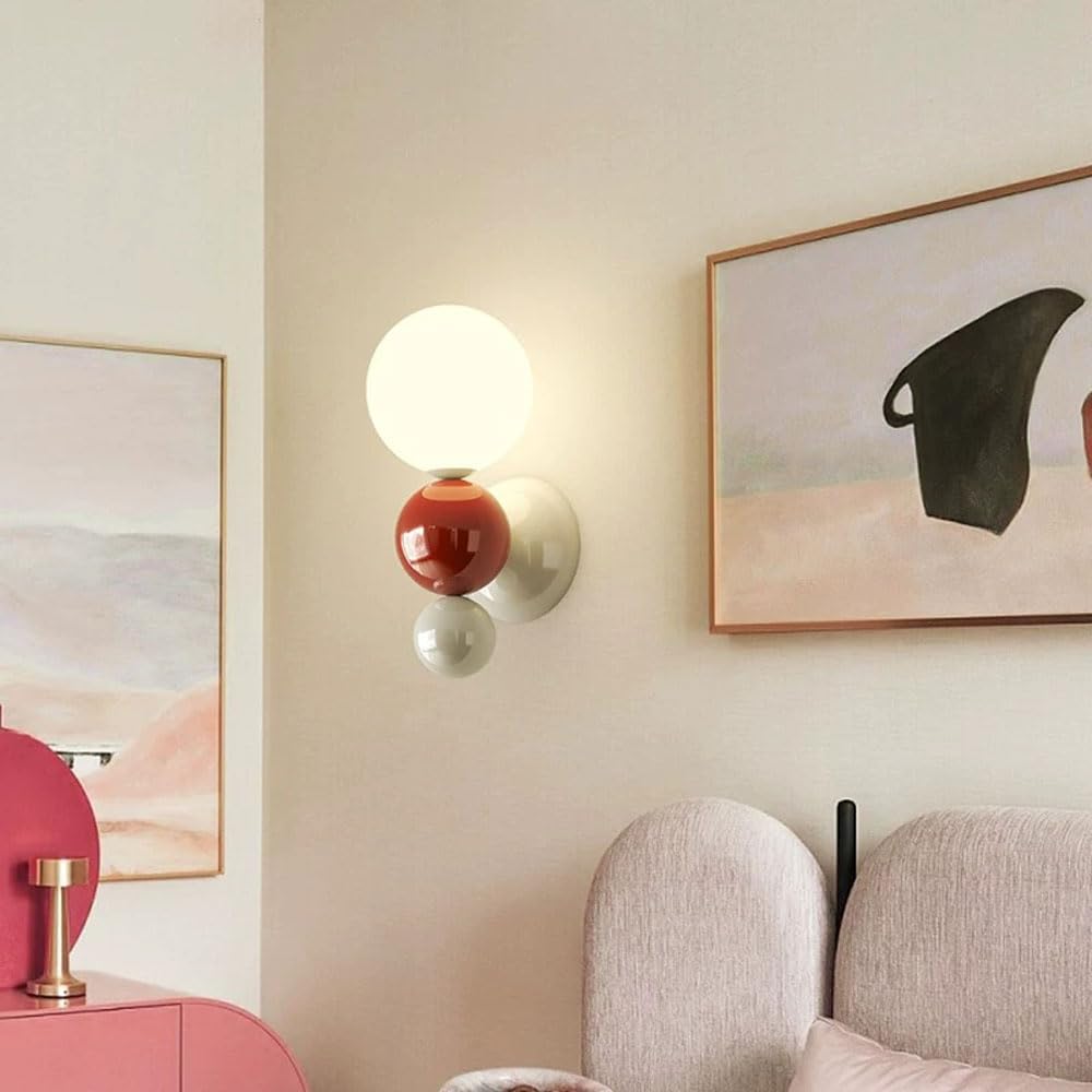Aplique de Pared con Bola de Cristal Blanco lechoso: luz Decorativa de Estilo francés para Dormitorio, Sala de Estar y pasillos (Blanco y Rojo)