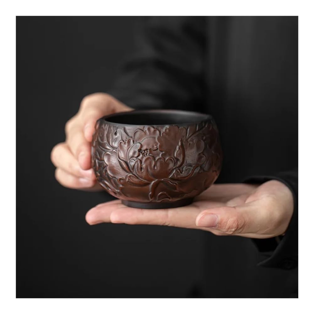 Taza de té de cerámica morada tallada a mano para el hogar, Daily Master, juego de té de Kung Fu de cerámica china (200 ml)