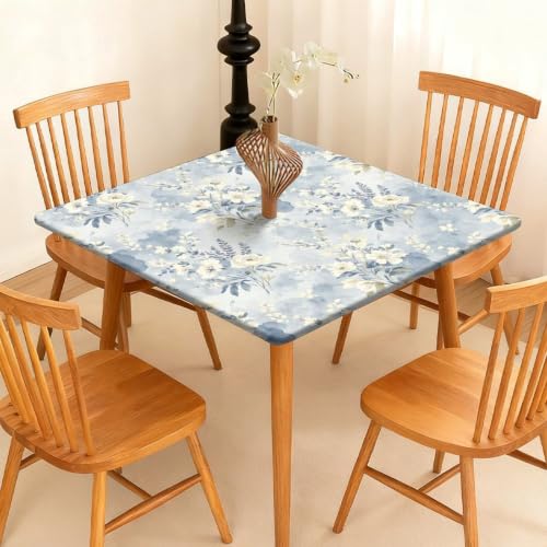 Lukery Mantel Cuadrado con Bordes Elásticos, Manteles Antimanchas, Lavable Cortaviento Oxford Impermeable, para Cocina Comedor Picnic Fiestas (A627 Azul,140x140cm)