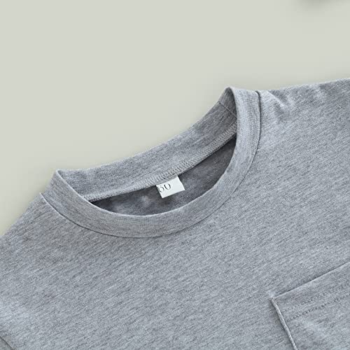 Dnomaid Yzarc Baby Boy Girl Solid Bubble Romper Short Sleeve Oversized T-Shirt Onesie Basic Cotton Bodysuit Tops With Pocket (Light Grey, 12-18 Months) #TOP4