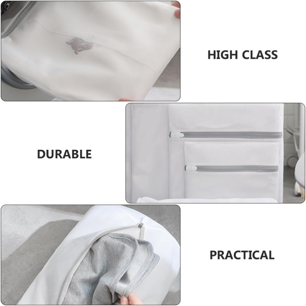 6pcs Thickened Mesh Laundry Bag Set with Zipper, Polyester White