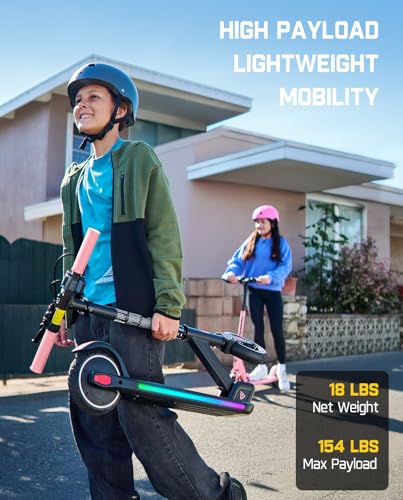 FanttikRide T9 Apex Electric Scooter for Kids 4.3-5.6 ft, 200 W Motor, LED Colorful Lights with Bluetooth Music Speaker, 7/10/12 MPH Digital Display, Adjustable Height, Foldable, Up to 40 mins