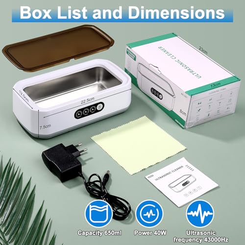 Ultraschallreinigungsgerät 49000Hz-mit 3 Timer-Modi,Brillenreinigungsgerät 650ml Ultrasonic Cleaner,Ultraschallreiniger mit Digitalanzeige für Brillen,Schmuck,Uhren, Münzen Silbrig – Bild 3