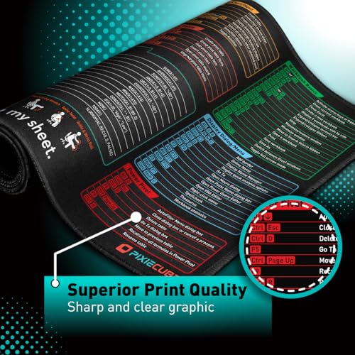Image of Pixiecube Excel Shortcut Keys Mouse Pad - Extended Large XXL Cheat Sheet Gaming Mousepad | PC Office Spreadsheet Keyboard Mat | Non-Slip Stitched Edge