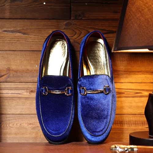 Image of COSIDRAM Mens Dress Shoes Business Luxury Velvet Loafers for Party Prom | Elegant metal buckle ornament, luxe velvet texture, classic slip-on silhouette for wedding, prom and evening formal events