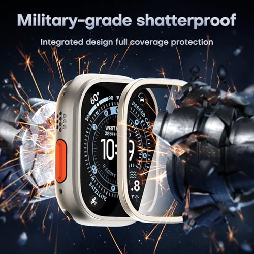 Image of L K L?K 2 Pack for Apple Watch Ultra 2 / Ultra Screen Protector 49mm - 9H Tempered Glass + Titanium Alloy Frame [Stay Original] Waterproof HD Glass Film for iWatch Ultra 49mm, Titanium