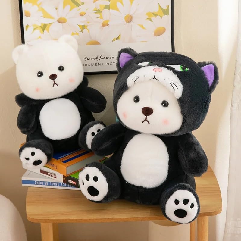 Image of Angry Cat Hoodie Bear Plush Toy 45cm - Soft Stuffed Animal for Kids, Boys & Girls | Cute Kawaii Black Cat Plush Teddy Toy Gift for Birthday, Valentine, Home Decor & Collectors