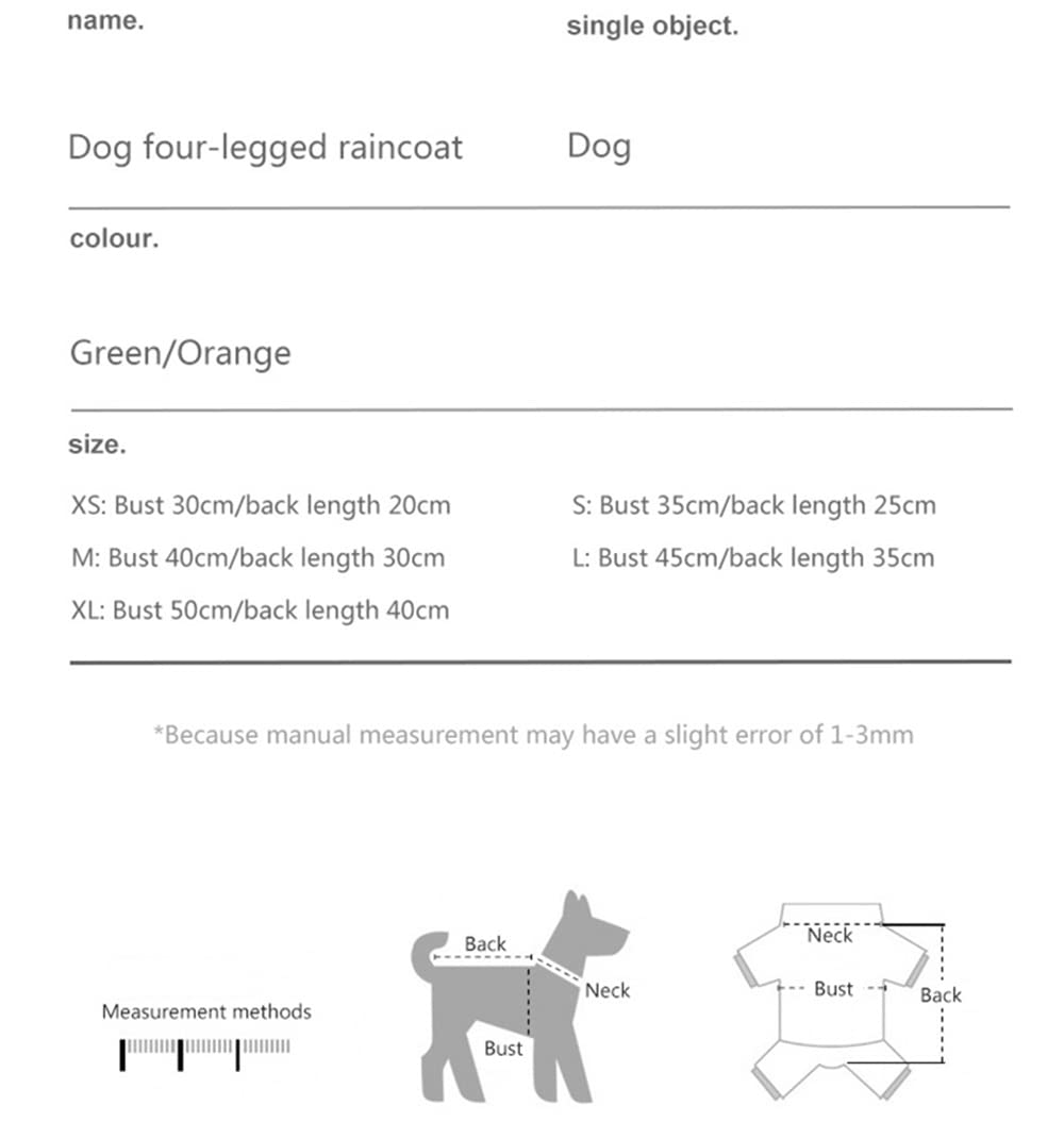 Impermeabile for Cani con Cappuccio a Quattro Zampe, Impermeabile, Riflettente, Trasparente, Fluorescente, for Cani.,Impermeabile per Cani(Green,M)