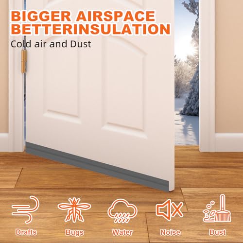 Image of Door Draft Stopper, Door Sweep for Bottom of Door, Weather Stripping Door Seal Gap Filler Bottom Blocker Soundproofing Cold Air Insulation Save Energy Install Quickly Easily (Gray, 78'')