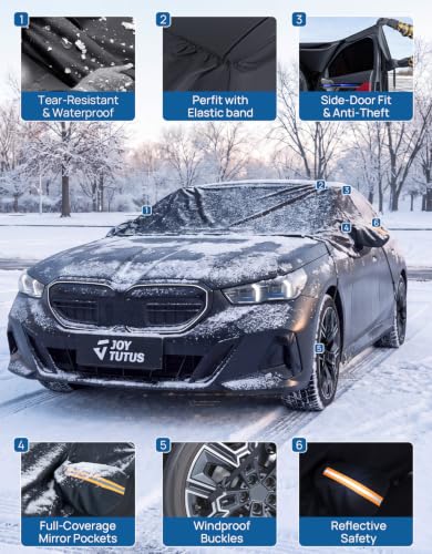 Image of JOYTUTUS Windshield Snow Cover for Sedans, 900D Heavy Duty Ice Snow Shield