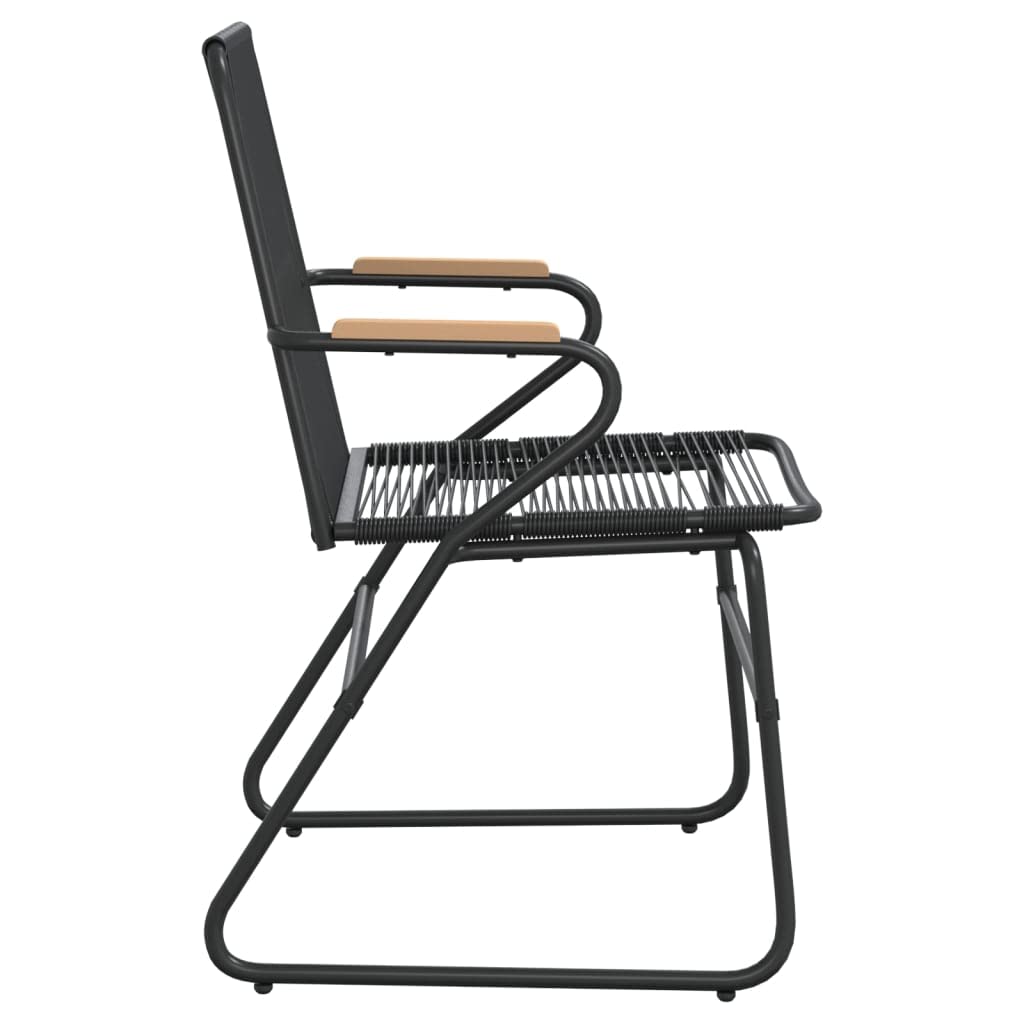 Krzesła ogrodowe 2 szt czarne rattan PVC 58x59x85,5 cm meble tarasowe z podłokietnikami wytrzymałe na warunki atmosferyczne stalowa rama proszkowana