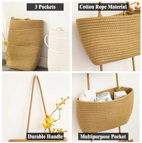 AARAINBOW Wall Hanging Cotton Baskets - Large 3 Tier Decorative Baskets for Wall, Nursery, Bathroom (B-Brown) - Cosy Home Interiors AARAINBOW Wall Hanging Cotton Baskets - Large 3 Tier Decorative Baskets for Wall, Nursery, Bathroom (B-Brown) - Image 6